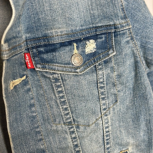 Levi's‎ Stretch denim Trucker Jacket Boys Size Large 12-13 Yrs Distressed - Picture 5 of 7